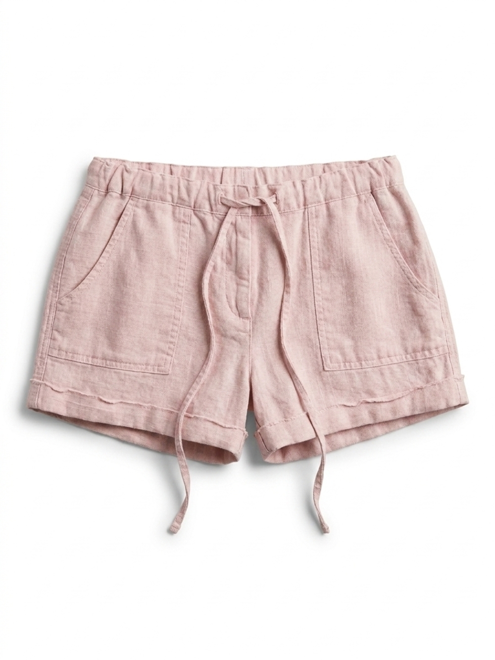 Derek Heart Blush Pink High-Waist Drawstring Linen Shorts